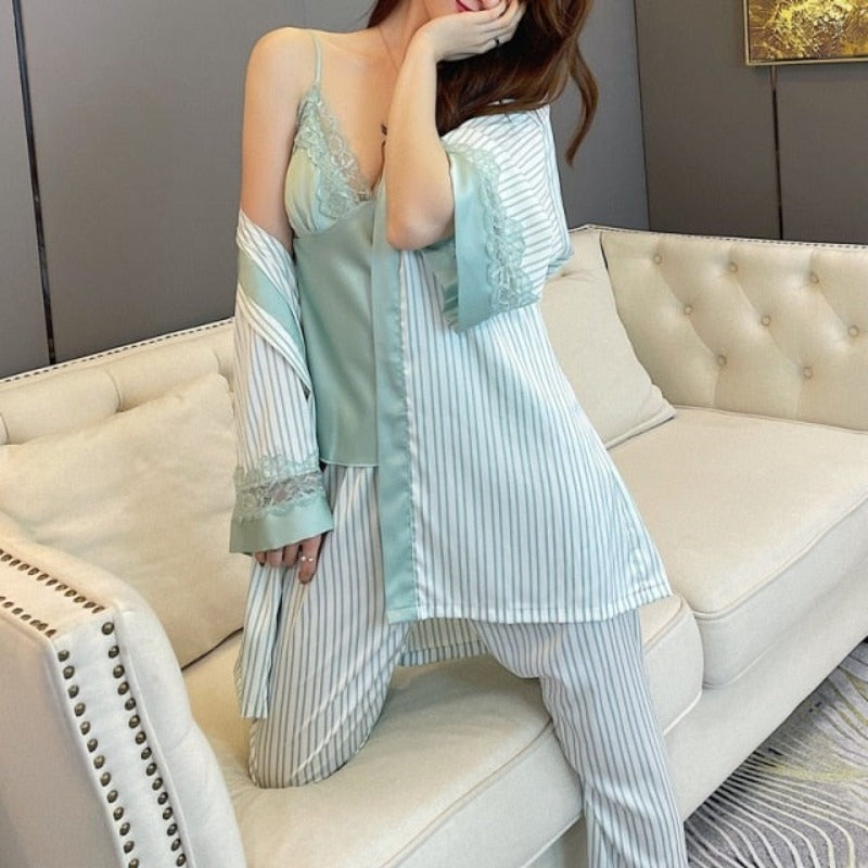 Satin Sleep Suit Lace Nightwear For Women-Original Pajamas