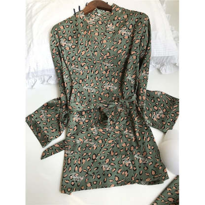 3 Piece Satin Flower Print Nightwear Pajama and Robe set-Original Pajamas