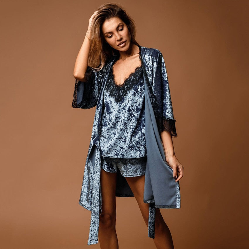 The 3 Piece Floral Lace Set Original Pajamas-Original Pajamas