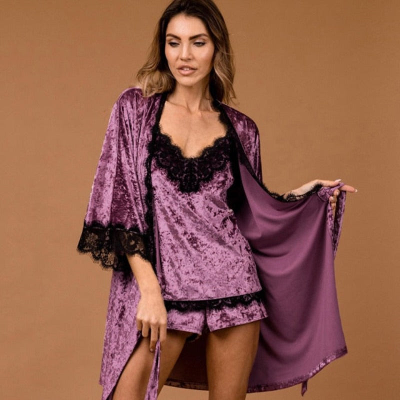 The 3 Piece Floral Lace Set Original Pajamas-Original Pajamas