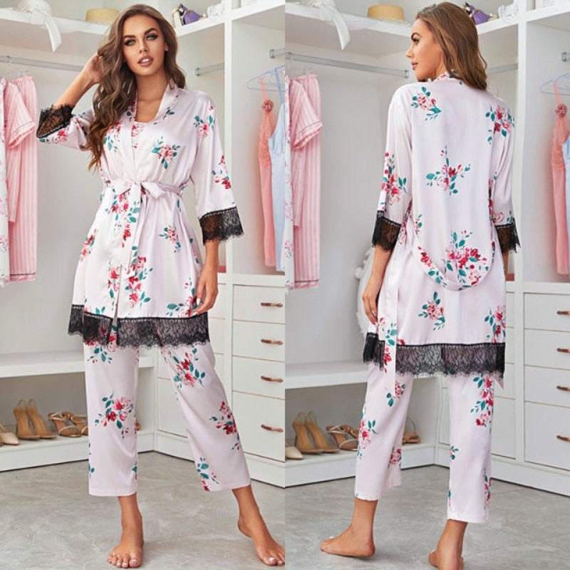 High Quality 3 Piece Women Pajamas Robe Set-Original Pajamas