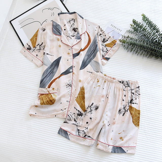 Printed Summer Matching Pants And Shorts Set-Original Pajamas