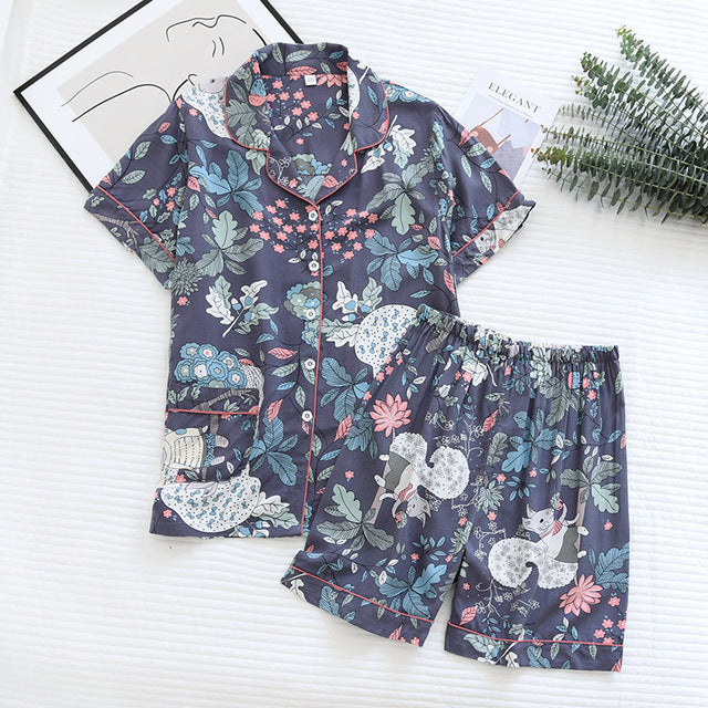 Printed Summer Matching Pants And Shorts Set-Original Pajamas