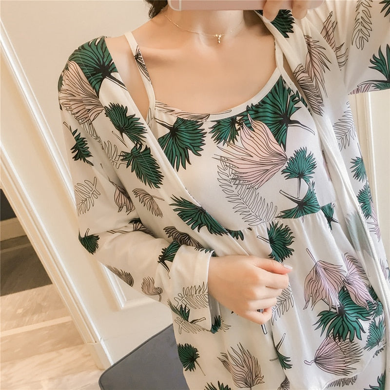 The Long Floral Cute 3 Piece Pajama Set-Original Pajamas