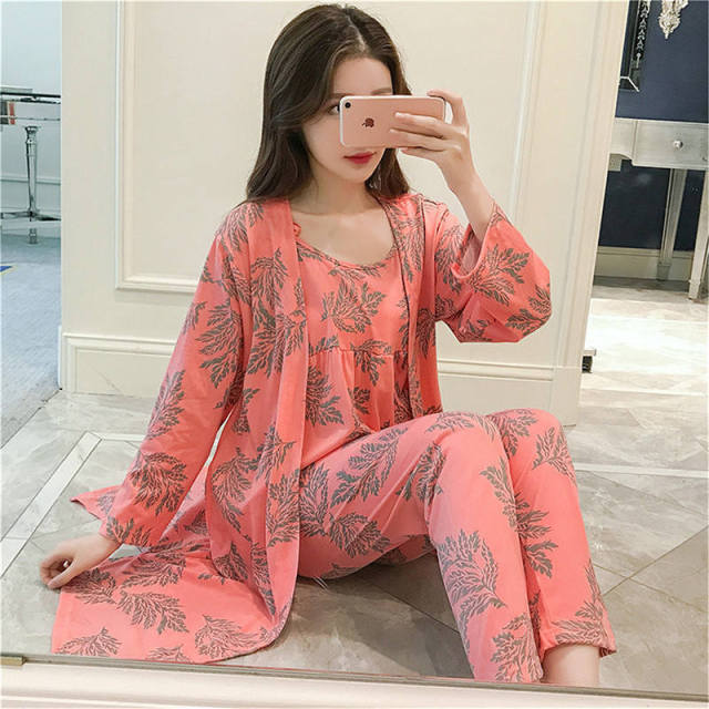 The Long Floral Cute 3 Piece Pajama Set-Original Pajamas