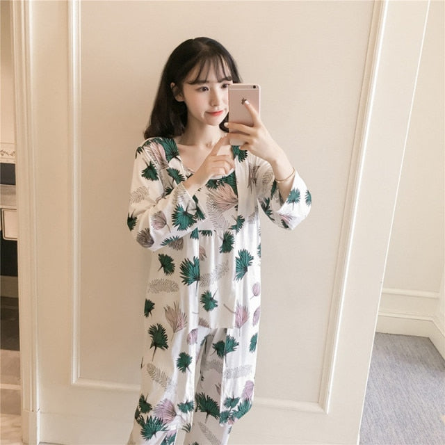 The Long Floral Cute 3 Piece Pajama Set-Original Pajamas