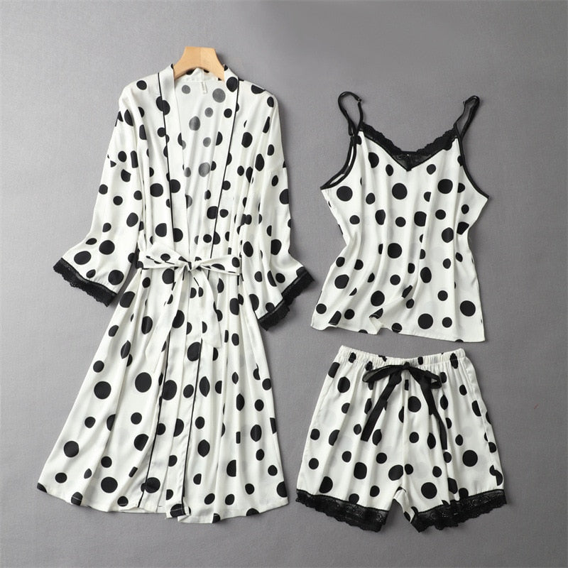 3 Pieces Polka Dots Pajama Set For Women Summer Casual Home Clothes-Original Pajamas