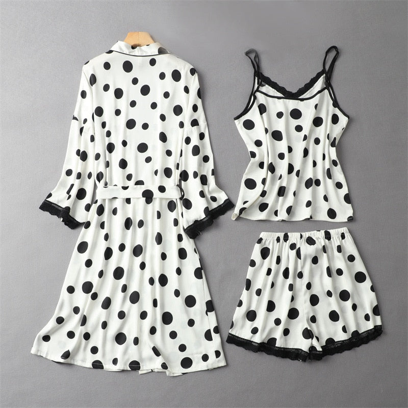 3 Pieces Polka Dots Pajama Set For Women Summer Casual Home Clothes-Original Pajamas
