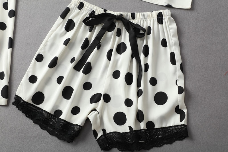 3 Pieces Polka Dots Pajama Set For Women Summer Casual Home Clothes-Original Pajamas