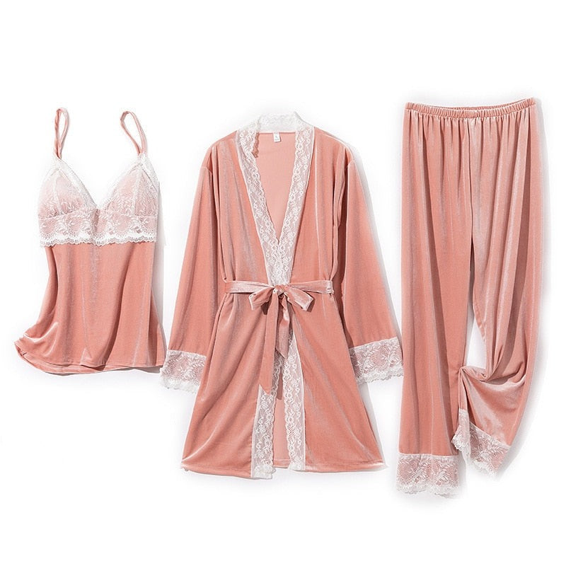 Autumn Winter Velvet 3 Piece Trouser Suit For Women-Original Pajamas