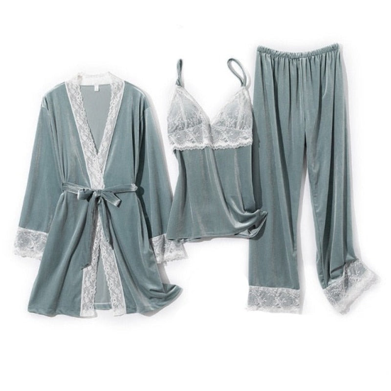 Autumn Winter Velvet 3 Piece Trouser Suit For Women-Original Pajamas
