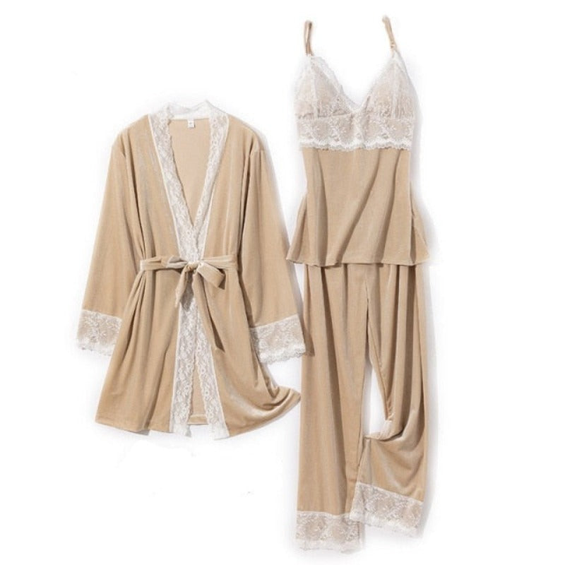 Autumn Winter Velvet 3 Piece Trouser Suit For Women-Original Pajamas