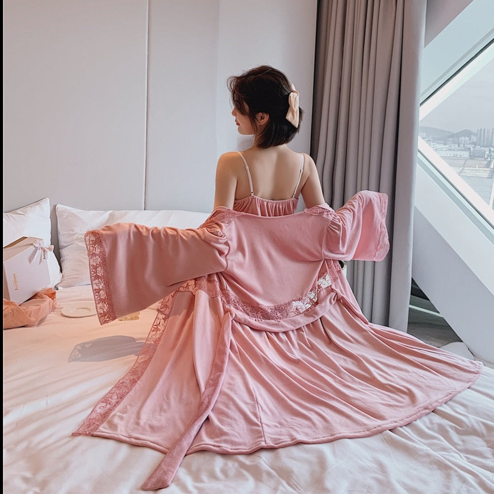 Island Fleece Women 3 Piece Kimono Robe Pajamas Sets-Original Pajamas