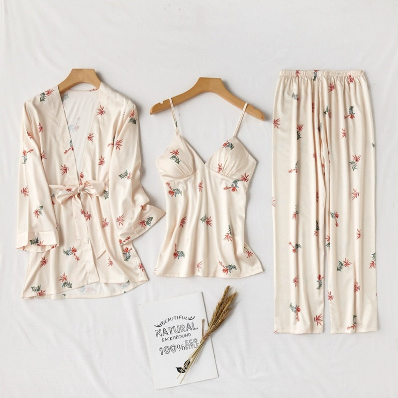 The Spaghetti Strap 3 Piece Pajama Set With Robe-Original Pajamas