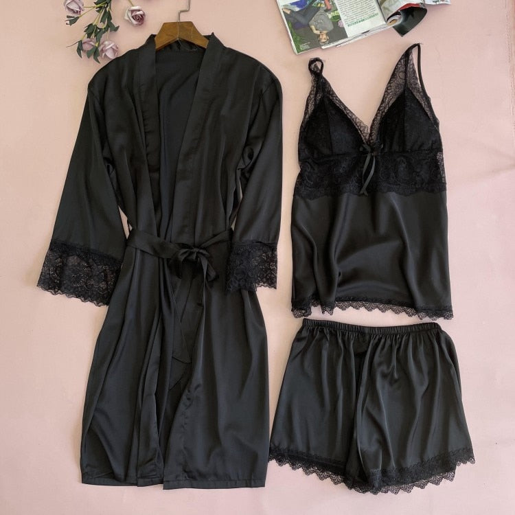 The Satin Short Best 3 Piece Sleep Sets For Women-Original Pajamas