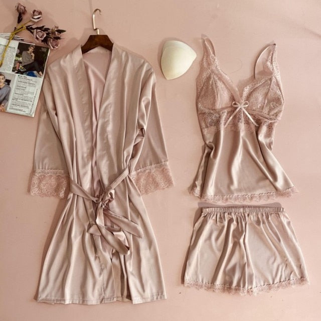 The Satin Short Best 3 Piece Sleep Sets For Women-Original Pajamas