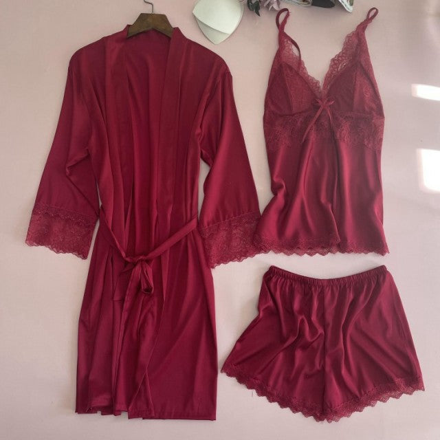 The Satin Short Best 3 Piece Sleep Sets For Women-Original Pajamas