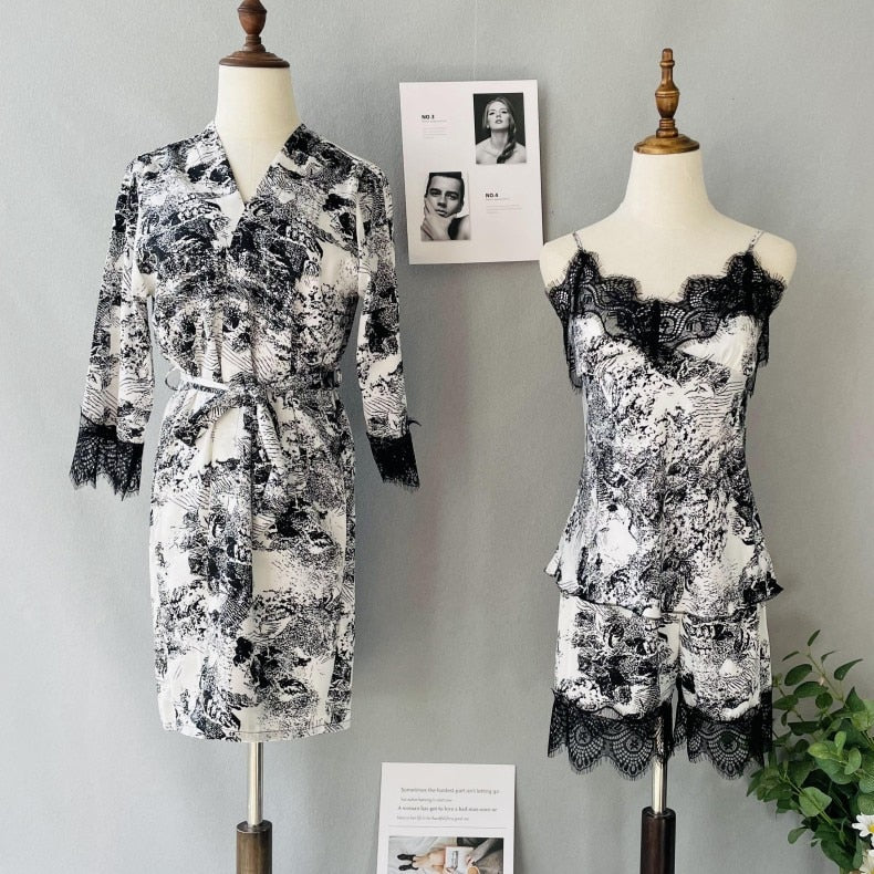 The Robe Laced Pajama 3 Piece Pajama Set-Original Pajamas