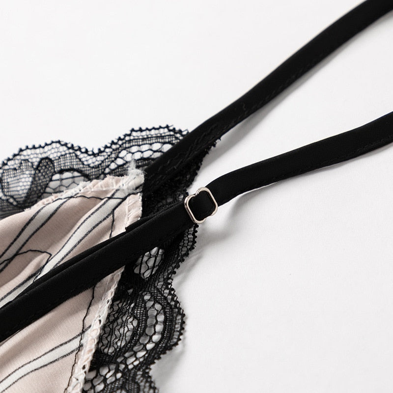 Striped Lace 3 Piece Pajamas Set Spring Summer Loungewear-Original Pajamas