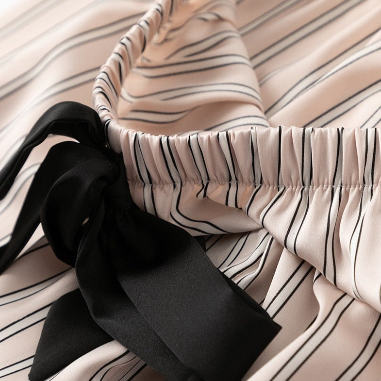 Striped Lace 3 Piece Pajamas Set Spring Summer Loungewear-Original Pajamas