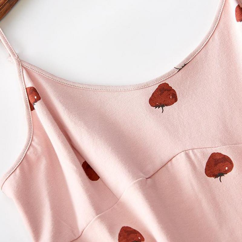 Strawberry Print 3 Piece Sleepwear Cotton Pajamas Set Women-Original Pajamas