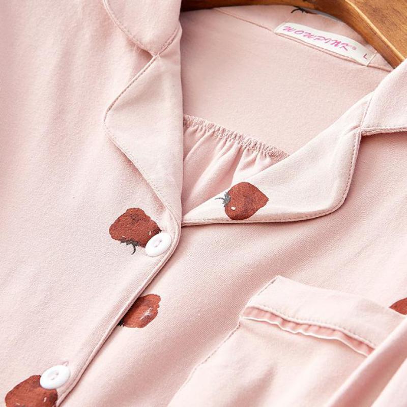 Strawberry Print 3 Piece Sleepwear Cotton Pajamas Set Women-Original Pajamas