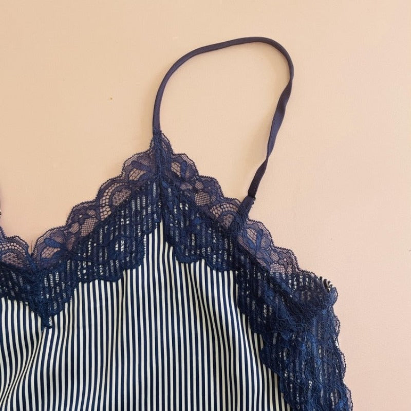 3 Piece Pajamas Suit Print Striped Nightwear Blue Black-Original Pajamas