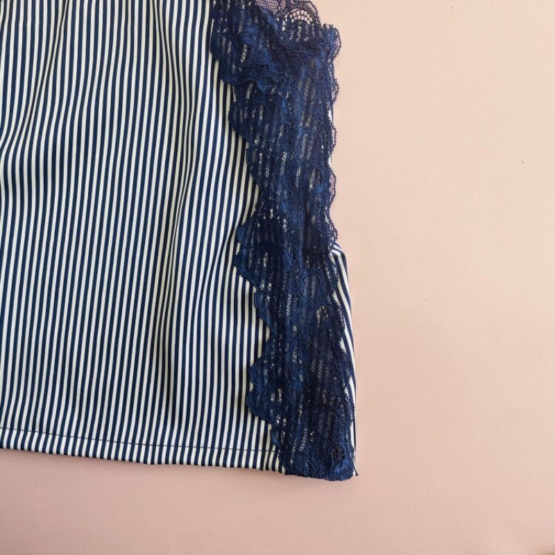 3 Piece Pajamas Suit Print Striped Nightwear Blue Black-Original Pajamas