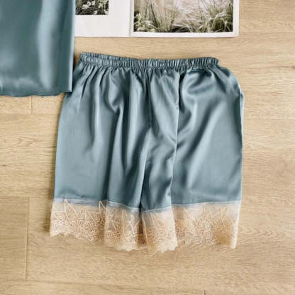 ZigZag Style Satin Summer Women Sleepwear 3 Piece Set-Original Pajamas