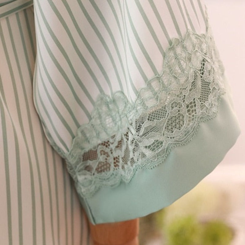 Stripe Printed 3 Piece Pajama Set With Robe Home Wear-Original Pajamas