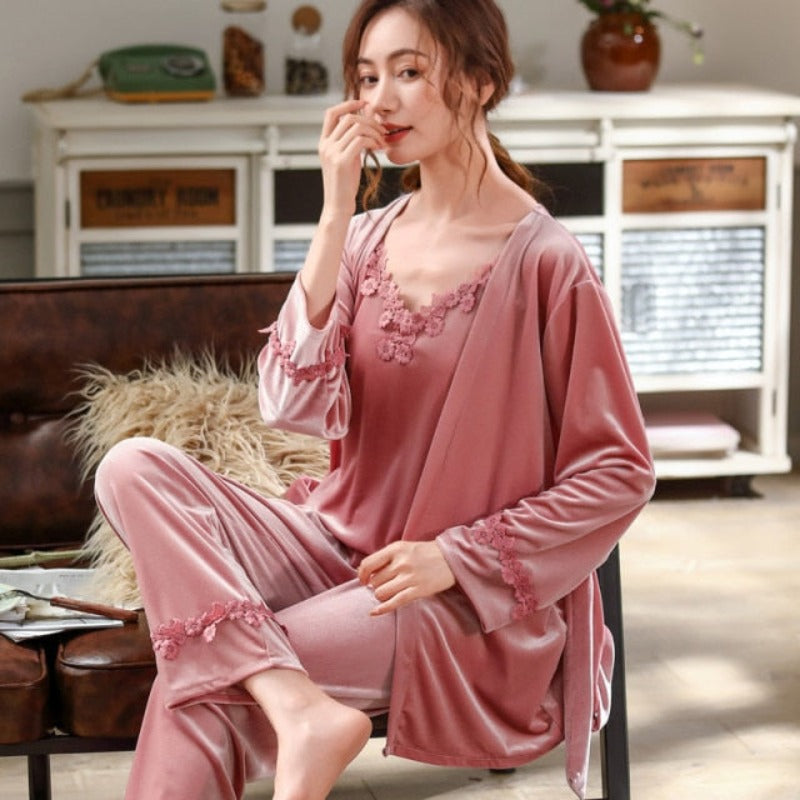 Best 3 Piece Women Lace Kimono Pajamas Set Sleepwear-Original Pajamas