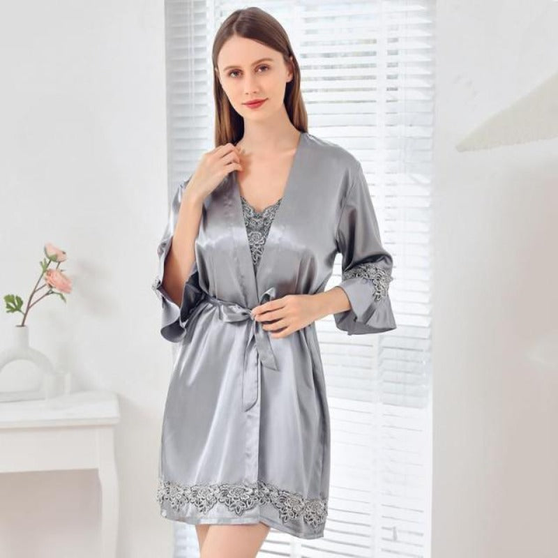 3 Piece Pajama Set Satin Sleepwear Shorts-Original Pajamas