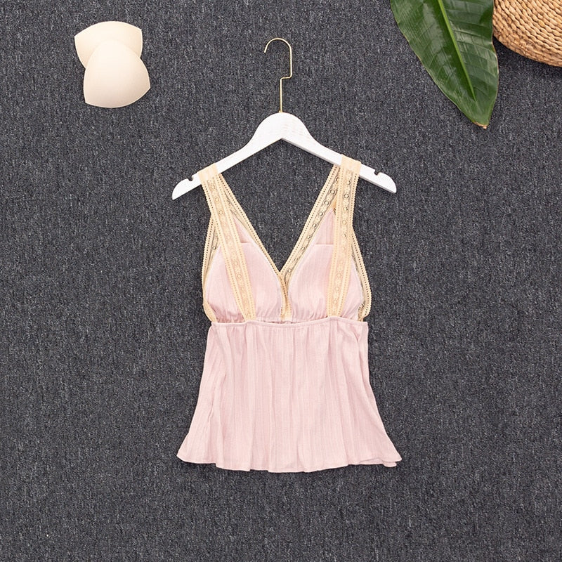 Lace Cotton 3 Piece Pajama Suit Patchwork Sleepwear-Original Pajamas