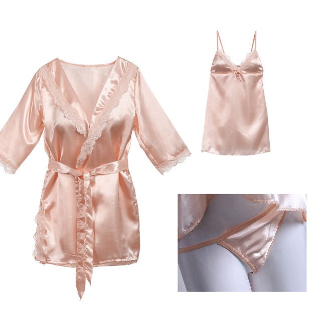 3 Piece Babydoll Nightdress Sets Women Sleepwear Solid Colors-Original Pajamas