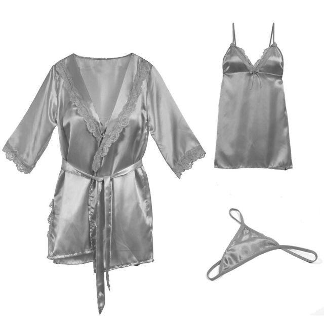 3 Piece Babydoll Nightdress Sets Women Sleepwear Solid Colors-Original Pajamas