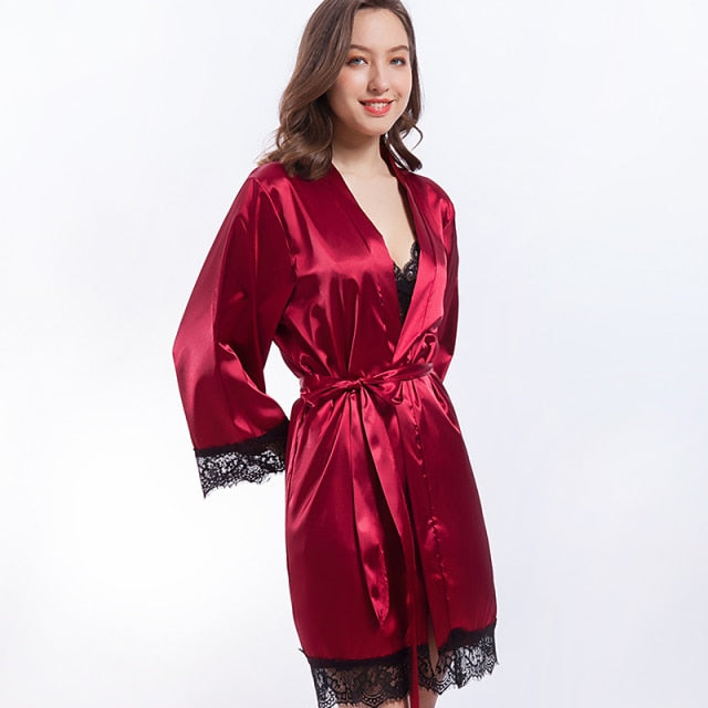 Women 3 Piece Pyjama Set Silk Satin Pajama Set Robe-Original Pajamas