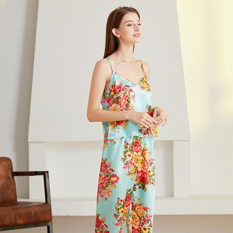 3 Pieces Flower Printed Long Sleeve Pajama Set Home Clothing-Original Pajamas