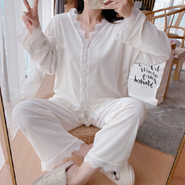 3PCS Pink Lady Pajamas Sets V-Neck Sleepwear Bride Home Wear-Original Pajamas
