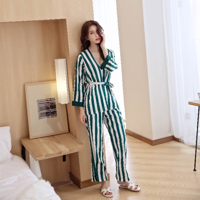 Summer 3 Piece Shirt Pants Suit Sleepwear Casual Women Pajama Set-Original Pajamas