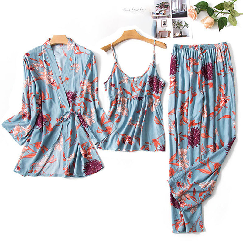 Flower Print Kimono Bathrobe Gown Sleepwear-Original Pajamas