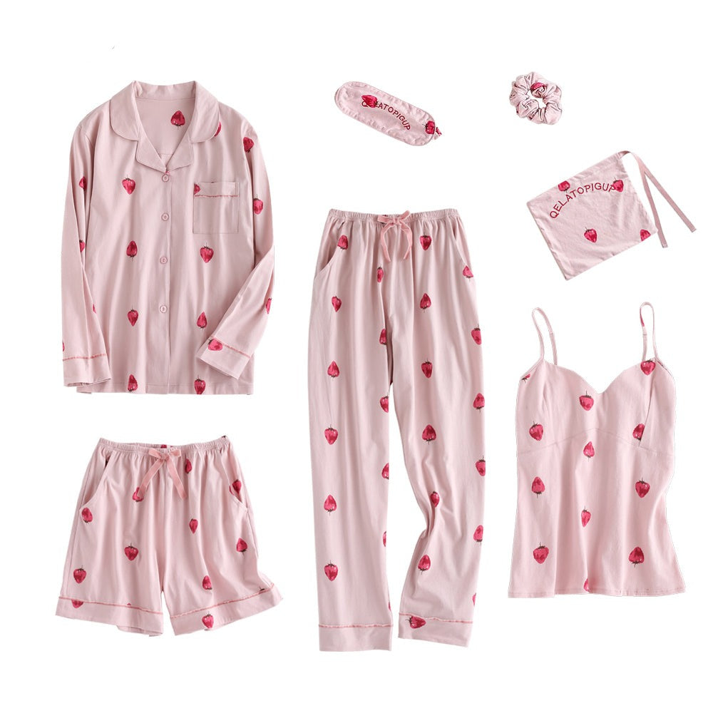 7 Pieces Spring And Summer Strawberry Pajamas Set-Original Pajamas