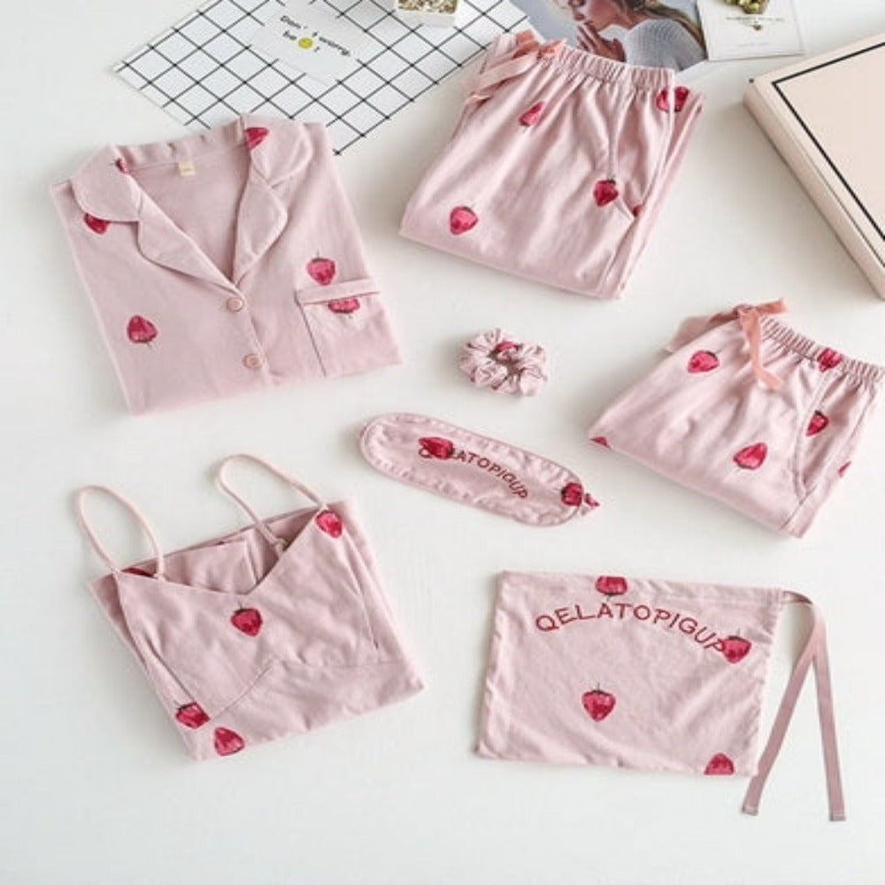 7 Pieces Spring And Summer Strawberry Pajamas Set-Original Pajamas