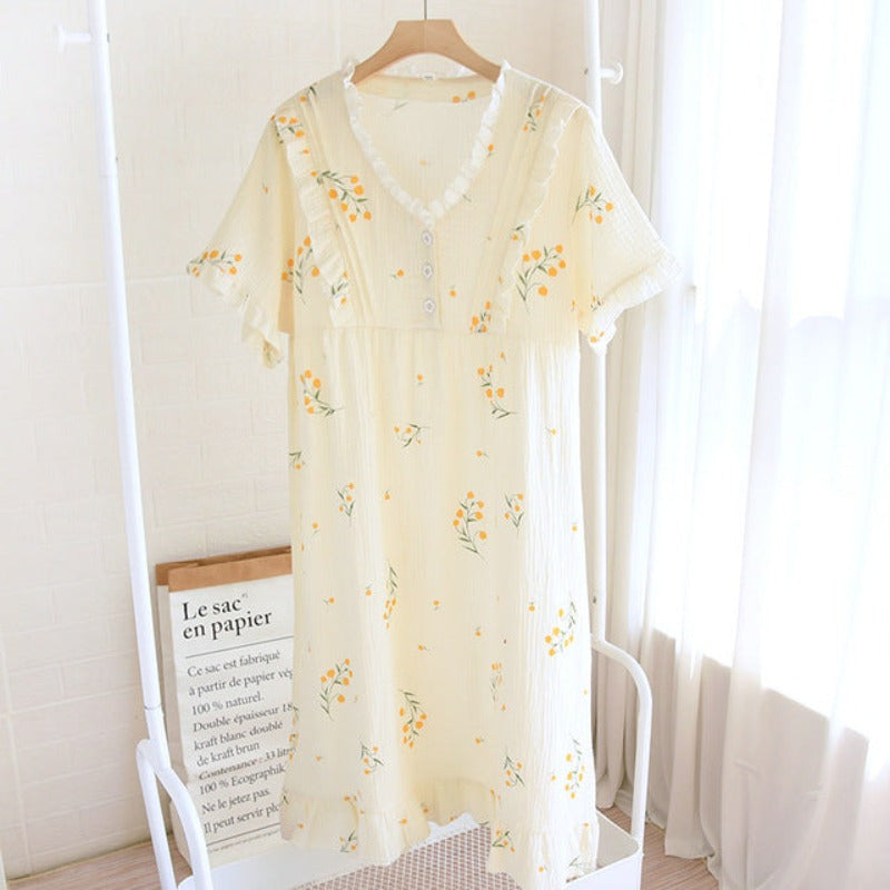 Cotton Floral Light Print Nightdress-Original Pajamas
