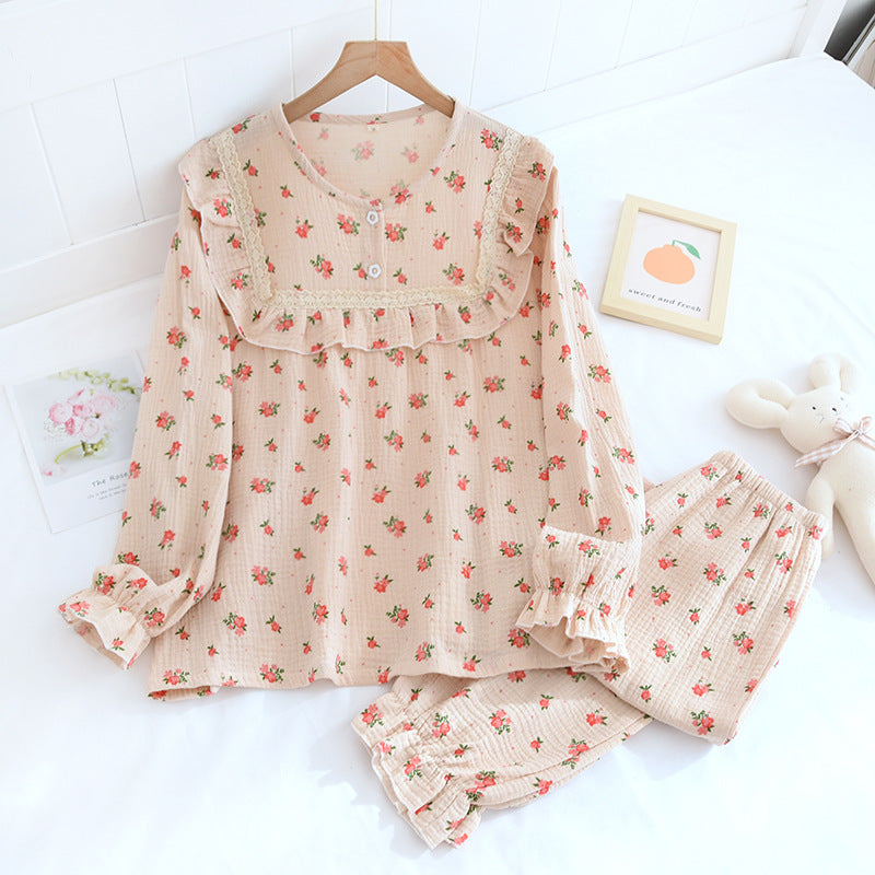 Spring And Summer Ladies Pajamas Long-Sleeved 2 Piece Set-Original Pajamas