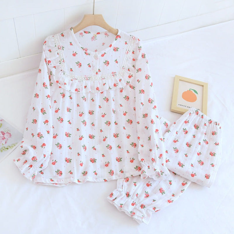 Spring And Summer Ladies Pajamas Long-Sleeved 2 Piece Set-Original Pajamas