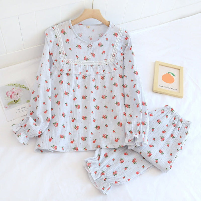 Spring And Summer Ladies Pajamas Long-Sleeved 2 Piece Set-Original Pajamas