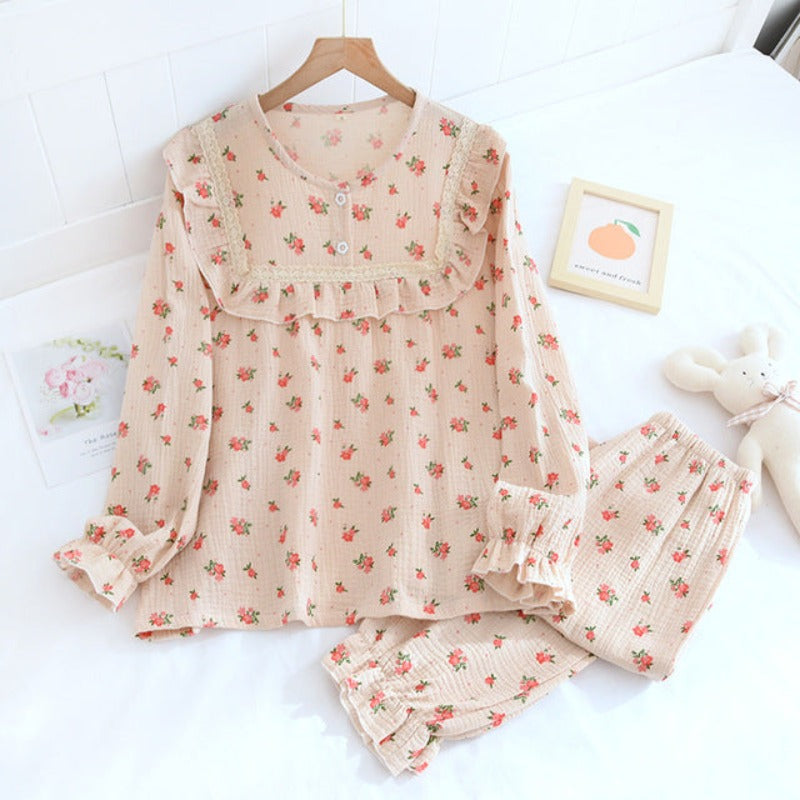 Spring And Summer Ladies Pajamas Long-Sleeved 2 Piece Set-Original Pajamas