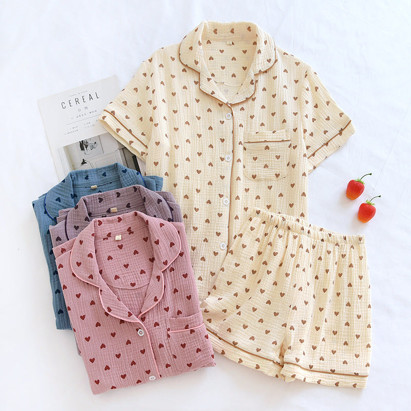 Short-Sleeved Heart Summer Nightwear For Women-Original Pajamas