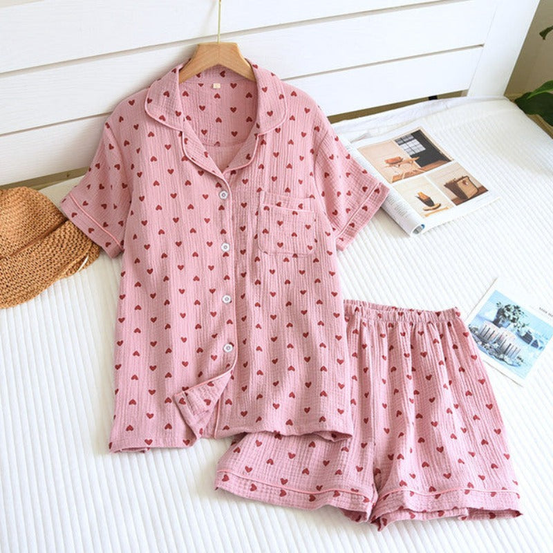 Short-Sleeved Heart Summer Nightwear For Women-Original Pajamas