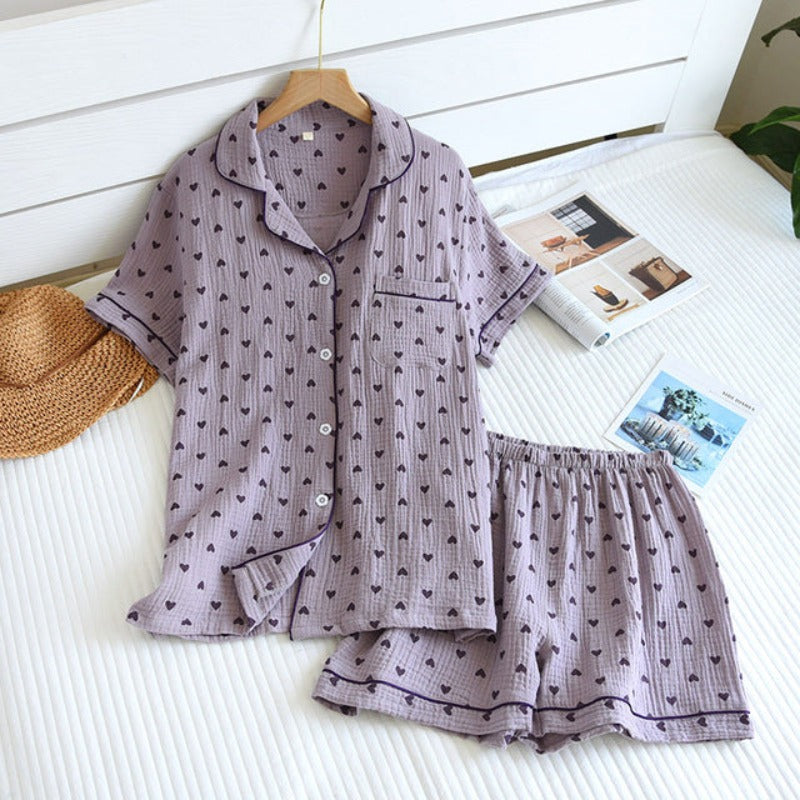Short-Sleeved Heart Summer Nightwear For Women-Original Pajamas